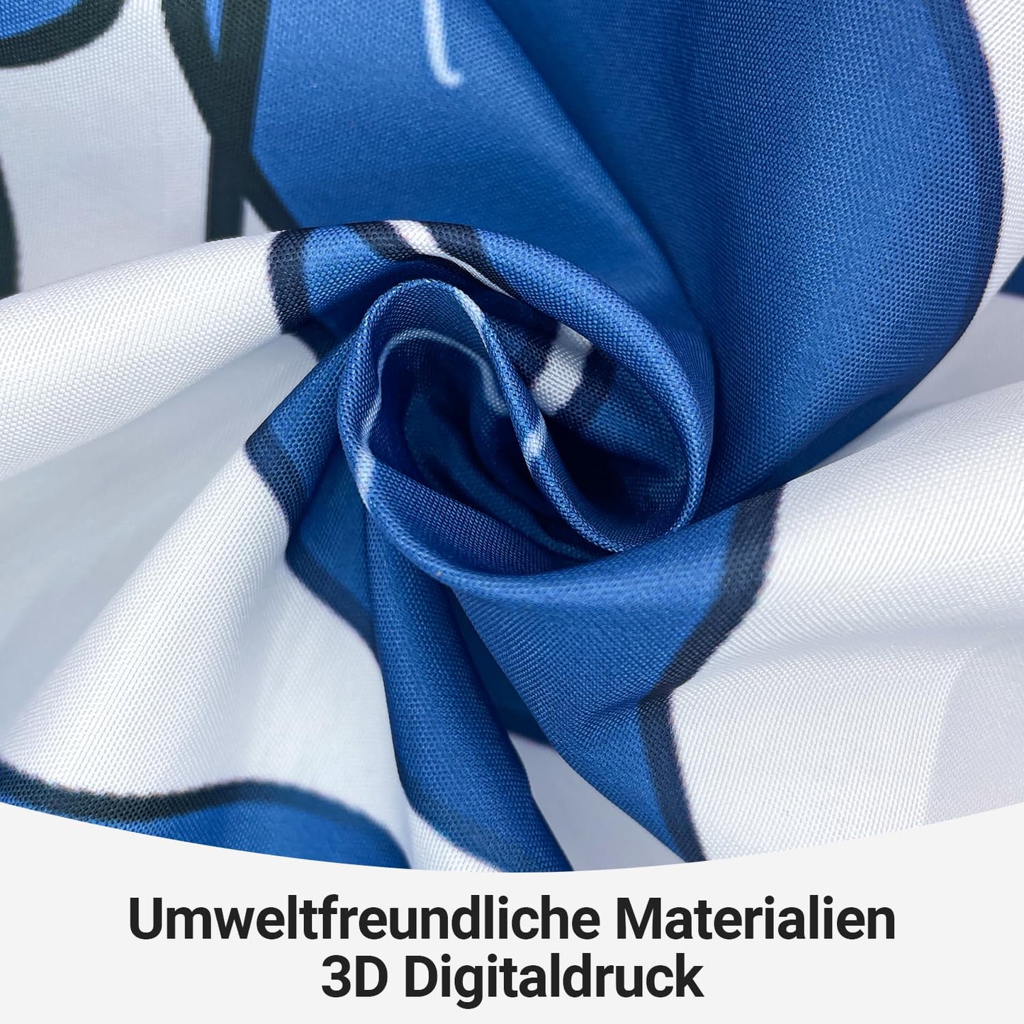 Lerores Shower Curtain, 180 x 160 cm, Blue Leaf, Weighted Hem, Anti-Mould Textile, Water-Repellent