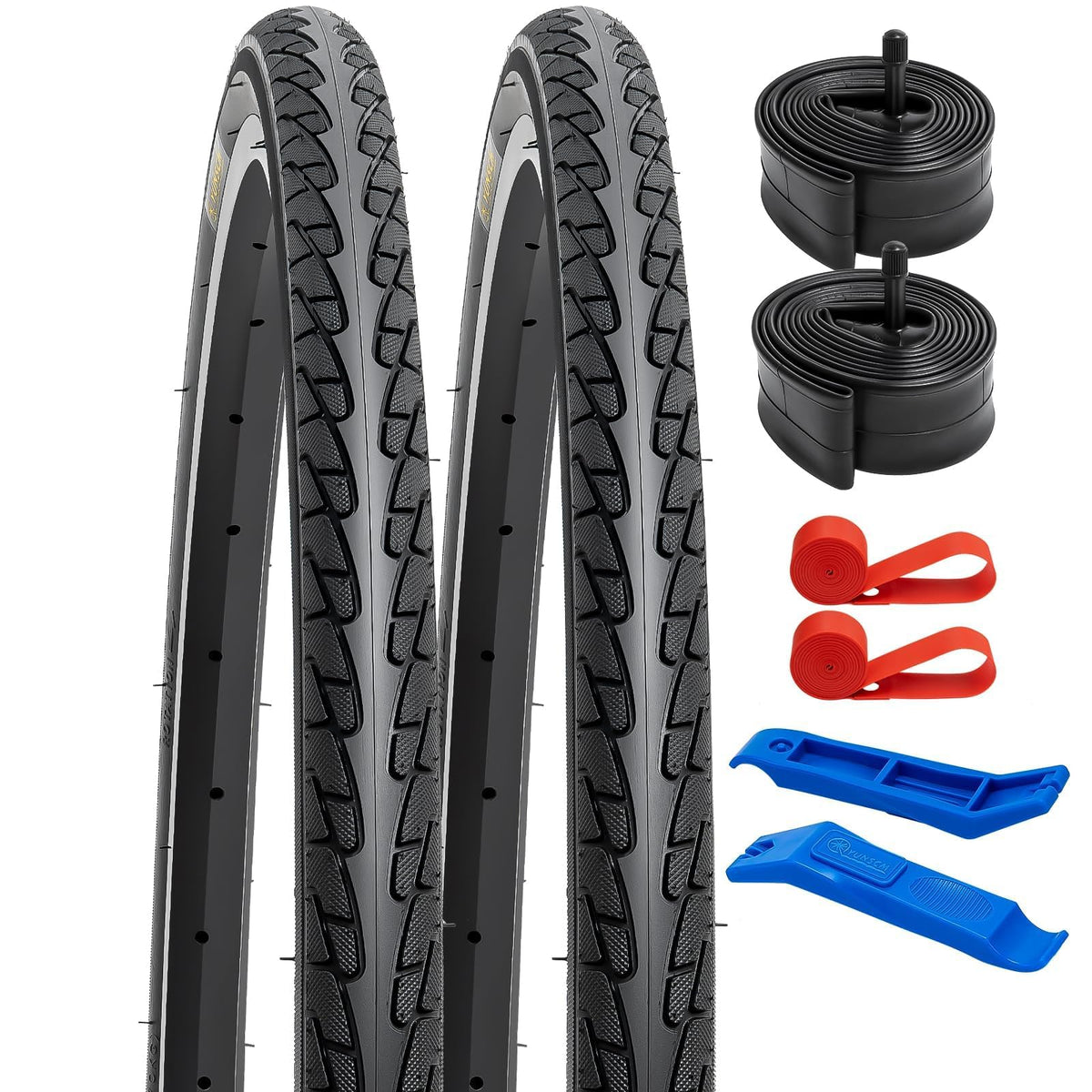 YunSCM 2-PCS 26x1 3/8 Road Bike Tyres 37-590 and 26x1 3/8 Bike Tubes Schrader Valve Compatible with 26 x 1 3/8 26x1 3-8 Wheelchair Bike Bicycle Tyres