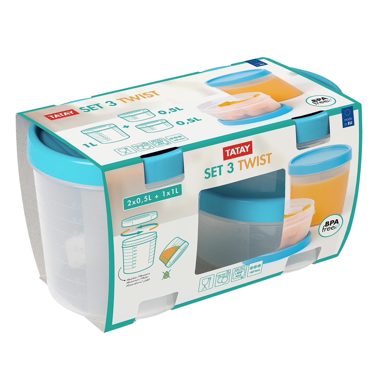 TATAY Food Container 1x1L + 2x0.5L 3-Piece Set Microwave Safe Freezer Safe