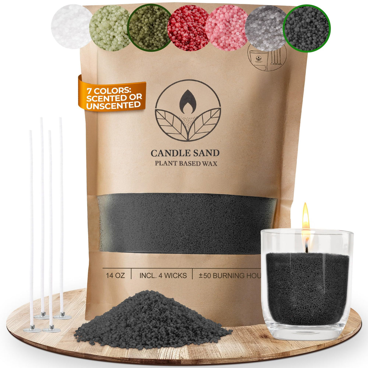 comforder Candle Sand with Fragrance and Wick, Aroma Candle Wax Granules, Candle Making Set, 400 g Sand Candles Wax Granules + 4 Candle Wicks (Black,