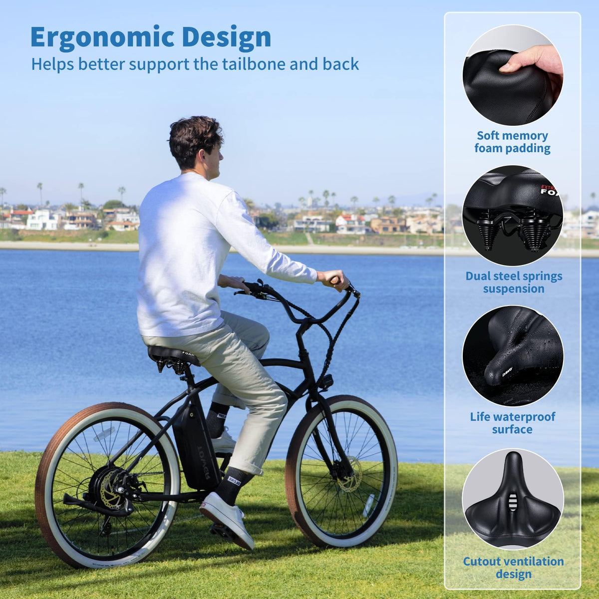 DAWAY C50 Extra Wide Bike Seat - Oversized Comfort Foam Bicycle Saddle for Men, Women & Seniors, Fit for Peloton, Cruiser, Mountain, Road Bikes,