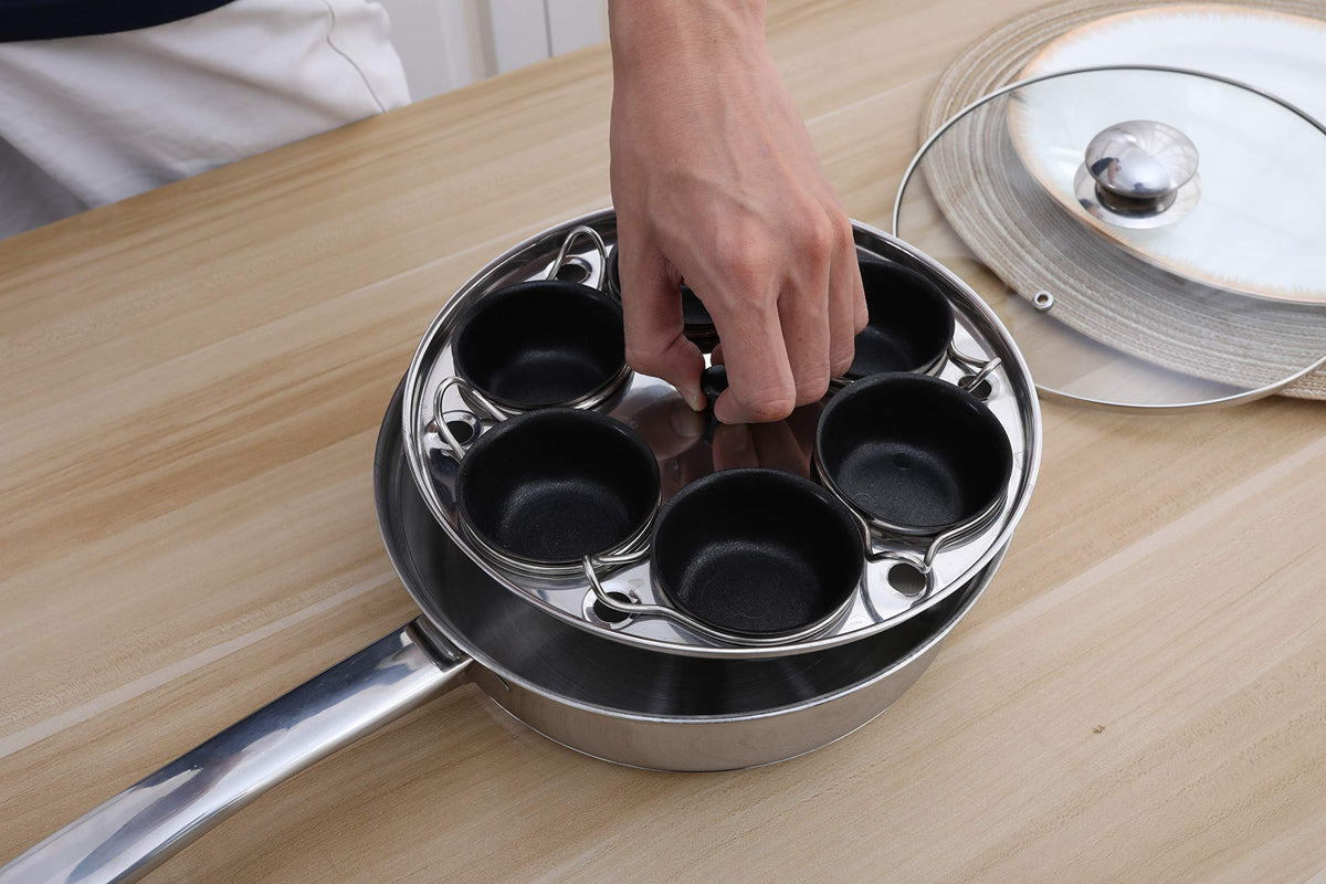 6 Cups Egg Poacher Pan - Stainless Steel Poached Egg Cooker  Induction Cooktop Egg Poachers Cookware Set with 4 Nonstick Large PFOA FREE Egg Poacher