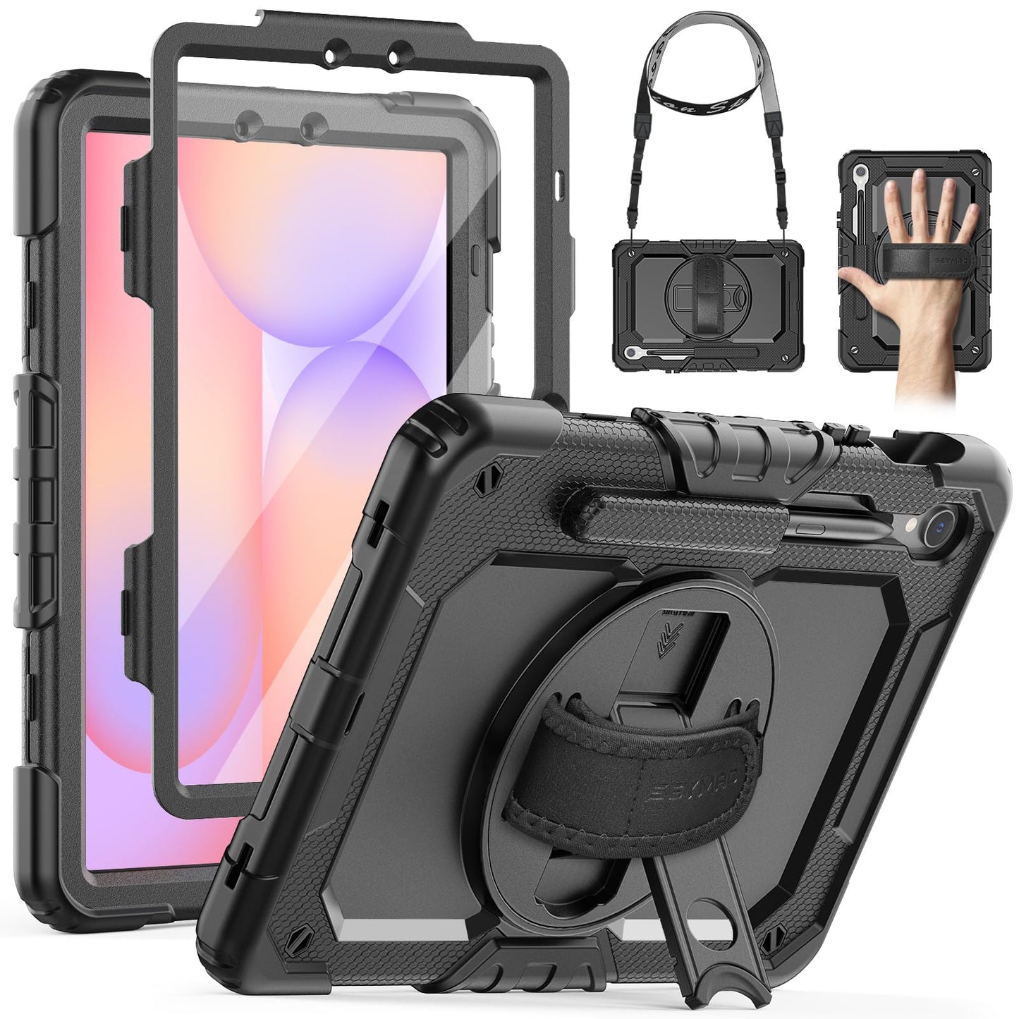 SEYMAC Case for Samsung Galaxy Tab S10 Lite/S10 FE (2025)/S9 FE 10.9 inch/S9 11 inch 2023, Shockproof Case with Screen Protector, Hand Strap, Shoulder
