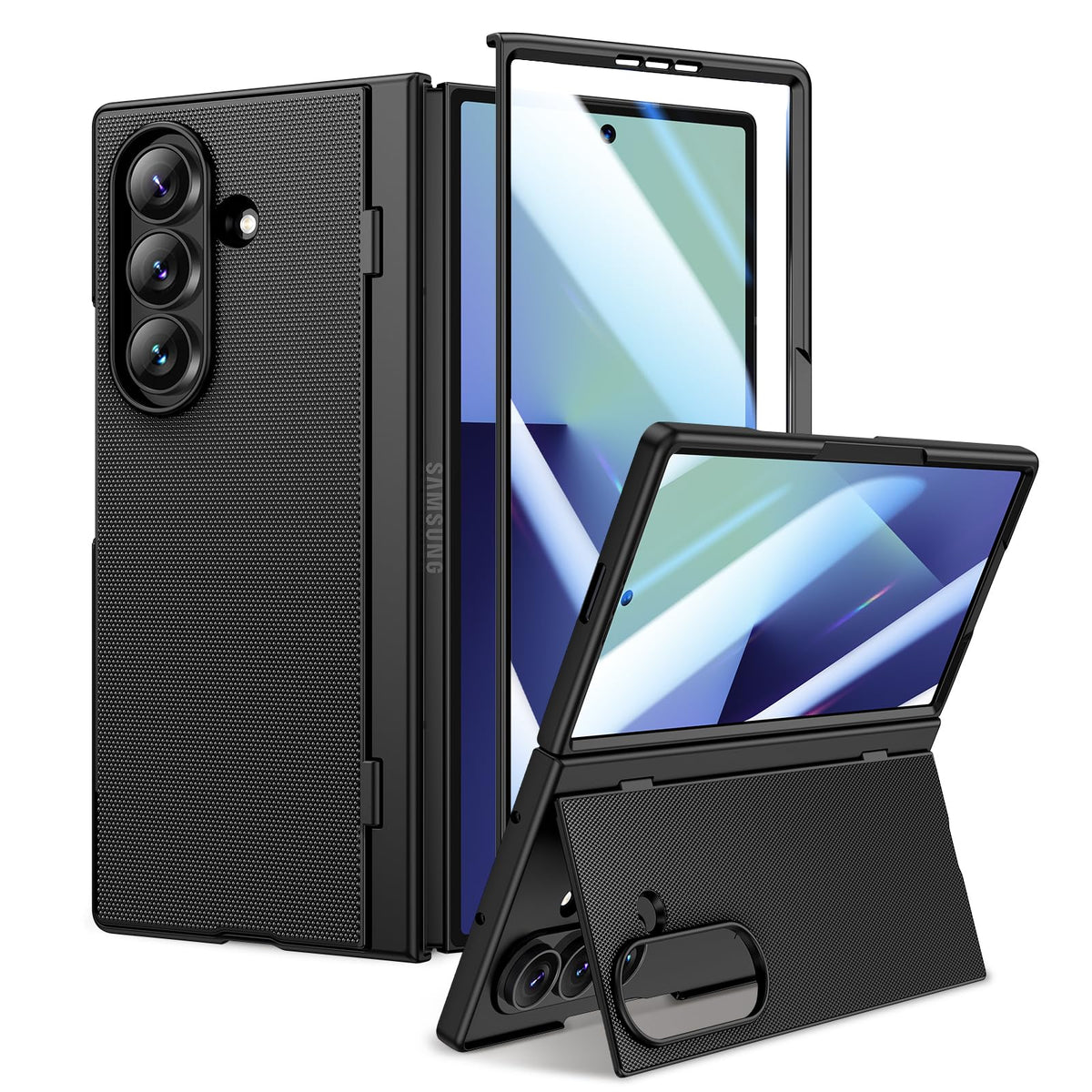 Doeshine for Samsung Galaxy Z Fold 7 Case with Hidden Kickstand & Screen Protector, Wireless Charging, Slim Fit Stylish Texture Non-Slip Hard