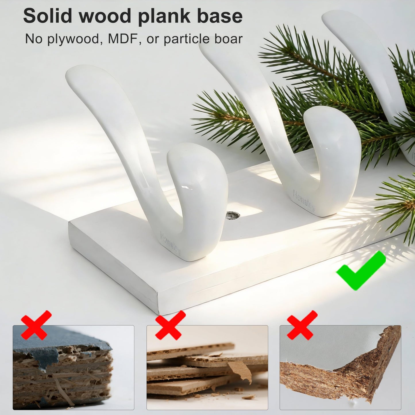 HONSKY Wall Coat Rack, 43cm Wooden Coat Hanger with 6 Double Hooks,Wall Coat Hook,Towel Rack Hanging Coat,Towel,Bag for Entryway, Hallway, Bedroom