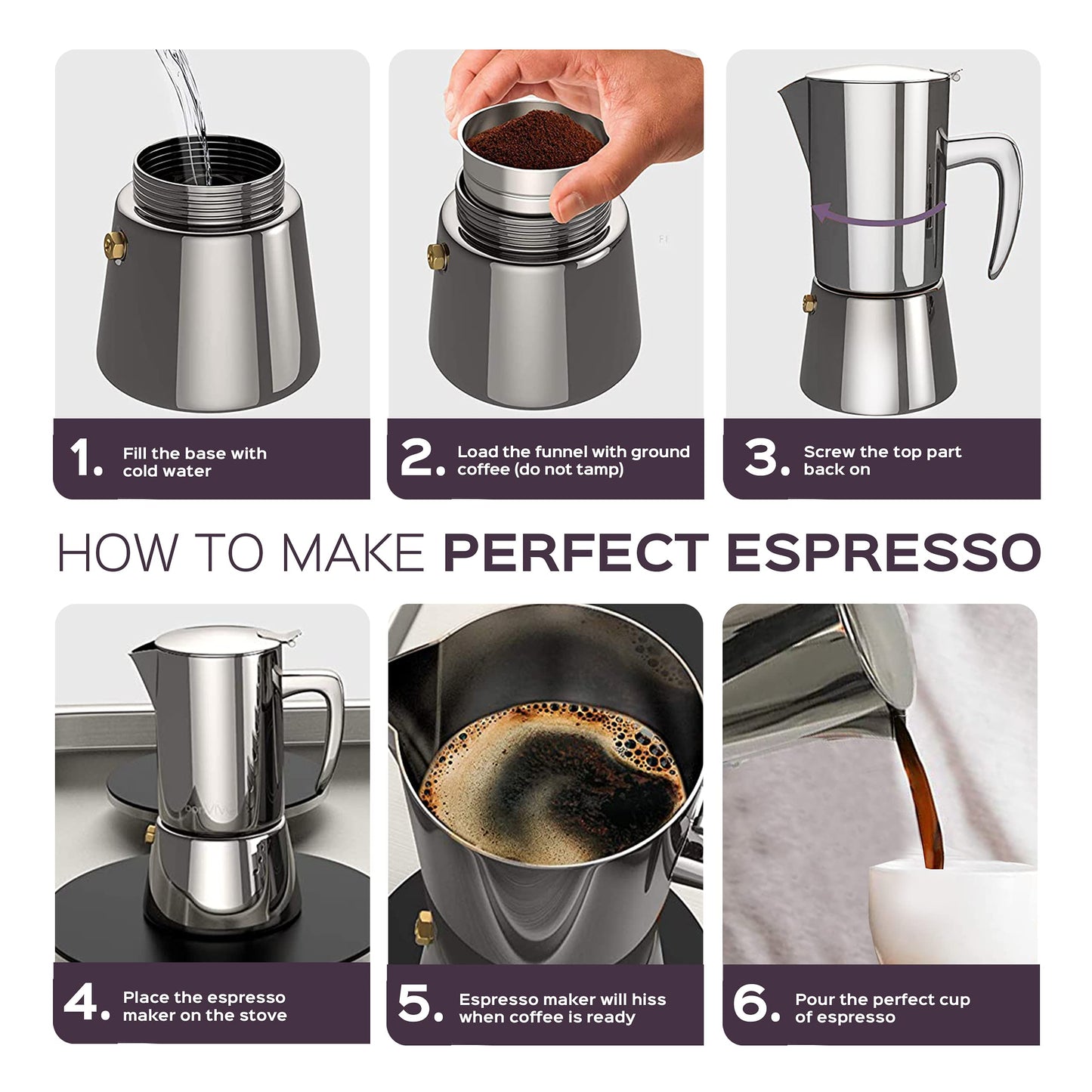 bonVIVO Moka Pot - Intenca, 300ml, Stainless Steel Espresso Maker w/Silver Chrome Finish - Stove Top Italian Coffee Maker - 6 Cup Coffee Pot - Gifts