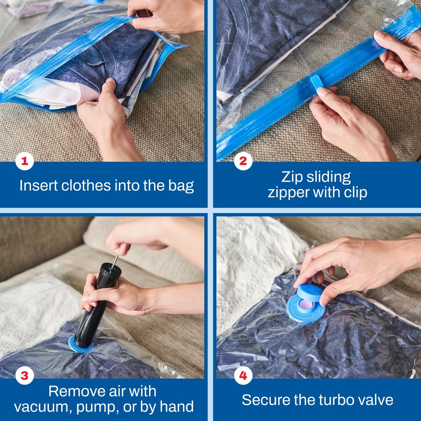 Set of 6 - Large Vacuum Storage Bags for Clothes and Bedding - SpaceSaver Compression Seal Bags with Pump - Travel and Closet Organizer Solution