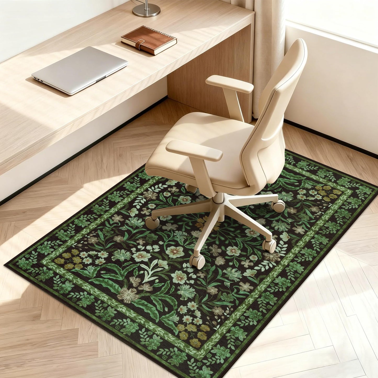 Edlbaegy Office Chair Mat for Hardwood Floor 90x120cm Green Non Slip Floor Protector for Office Chair Low Pile Chair Mats for Rolling Chair