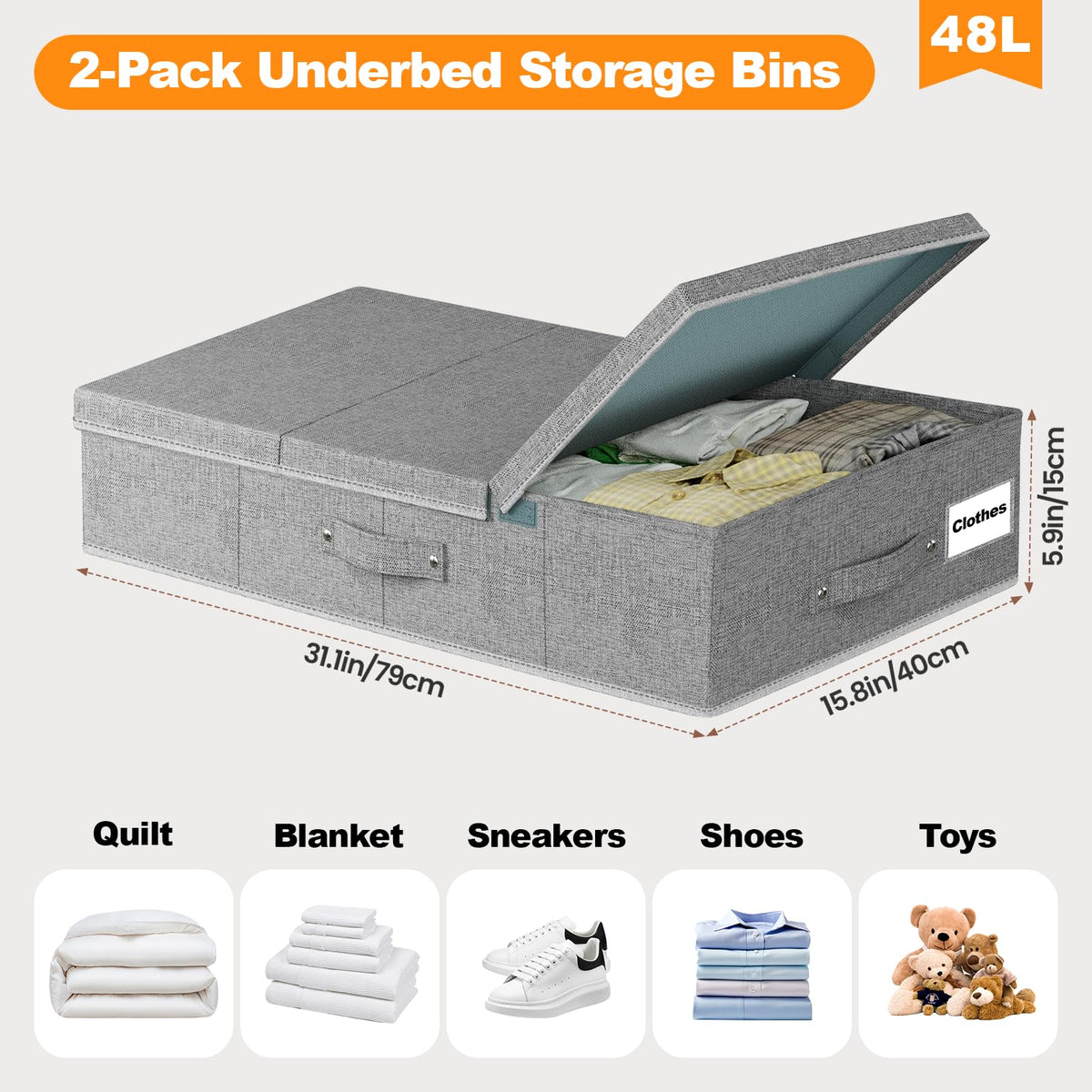 Mavivegue 2 Pack Underbed Storage Boxes with Lids