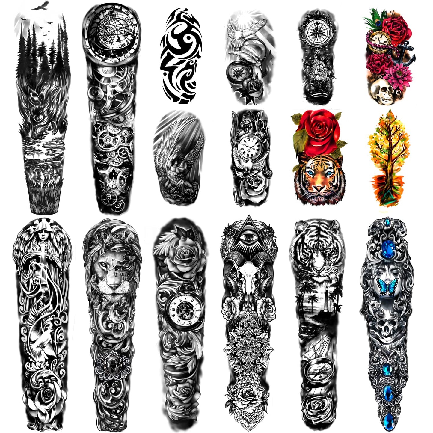 Extra Large waterproof Temporary Tattoos 8 Sheets Full Arm Fake Tattoos and 8 Sheets Half Arm Tattoo Stickers for Men and Women (58x18CM)?