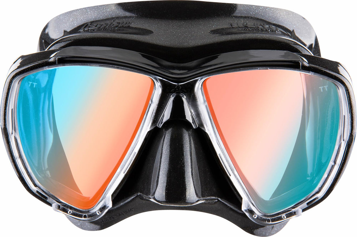 CRESSI Big Eyes Mask Black/Black 380 UV Bluee/Orange Lenses - Single Big Eyes Mask for Diving and Snorkelling, Black/Black 380 UV Bluee/Orange Lenses,