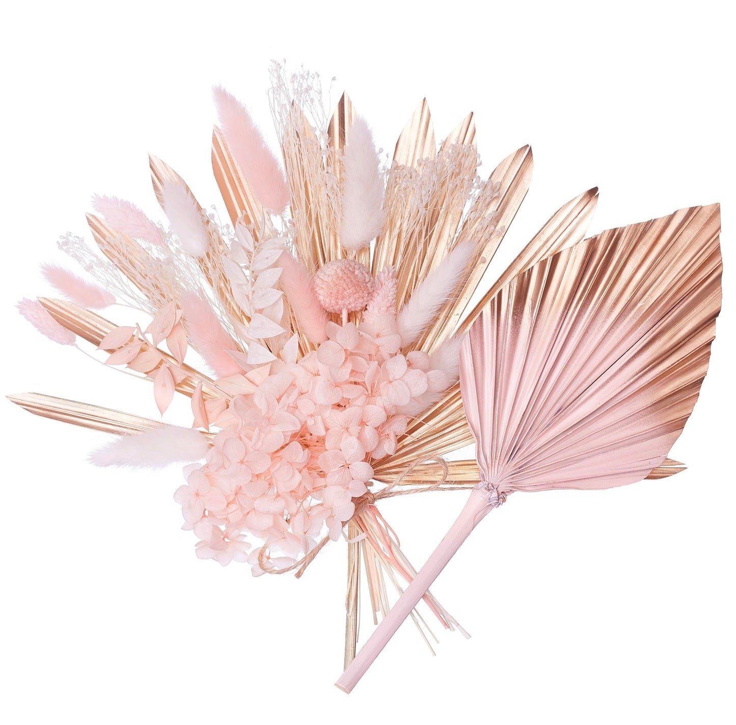 The Baked Studio - Dried Flower Cake Topper Set With Pink & Gold Ombre Dried Palm Spear and Gold Sun Palm Leaf Leaves For Cake Decorating (Pink & Gold