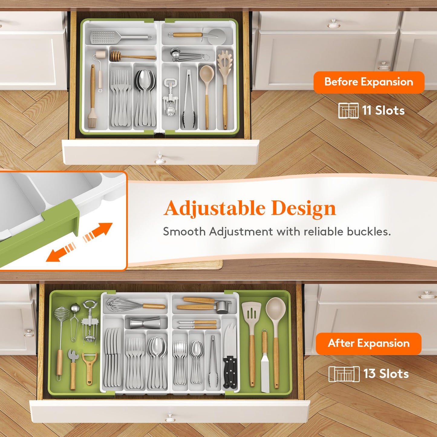 Lifewit Extra Large Cutlery Drawer Organiser, Expandable to 36 Inches Utensil Tray for Kitchen, Adjustable Silverware and Flatware Holder, Compact