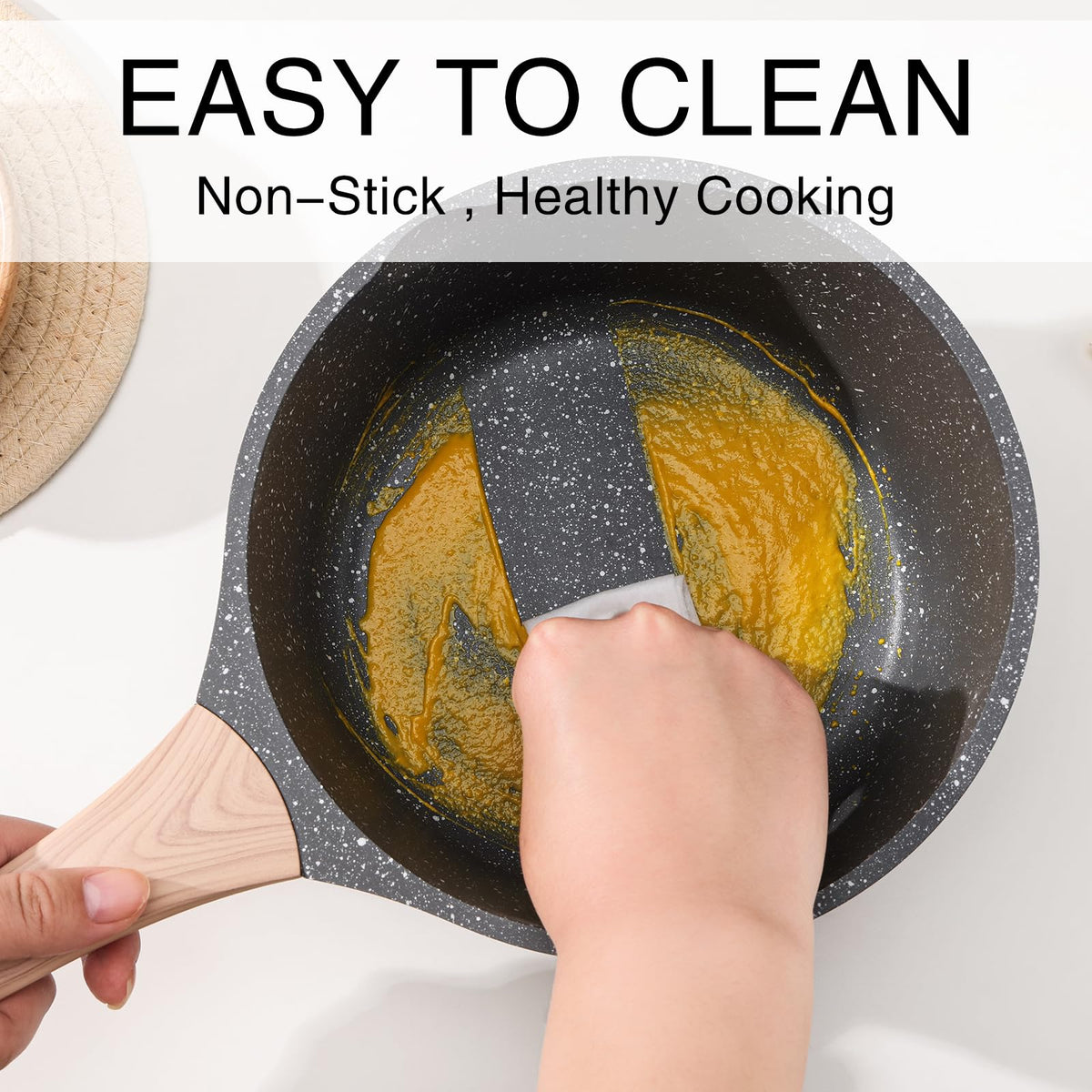 Kordisen Sauce Pan Set with Lid, 16cm+20cm Non Stick Small Pot with Granite Coating, 2-Piece Cookware Set, PFOA/PFOS Free