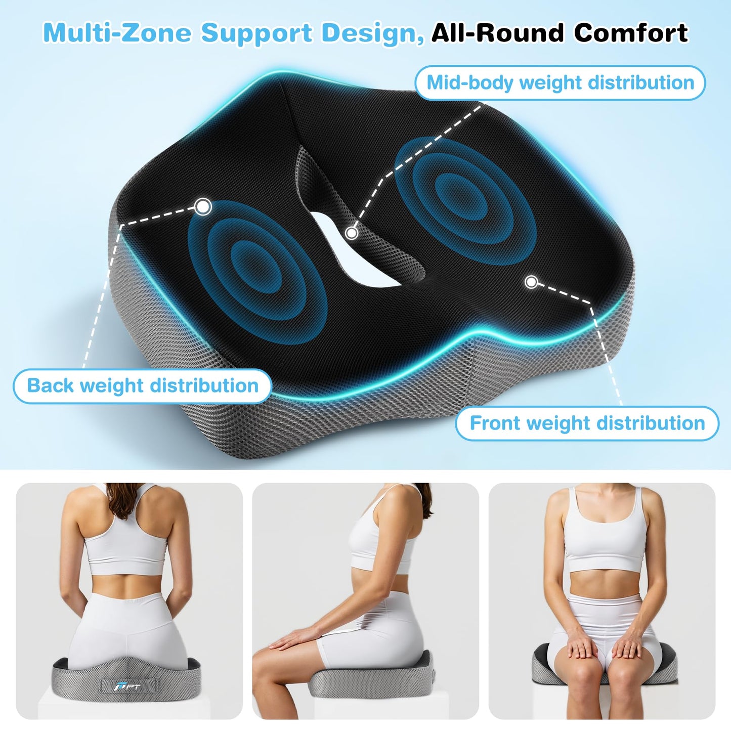 POOTACK Seat Cushions - Memory Foam Office Chair Cushion with Non-Slip