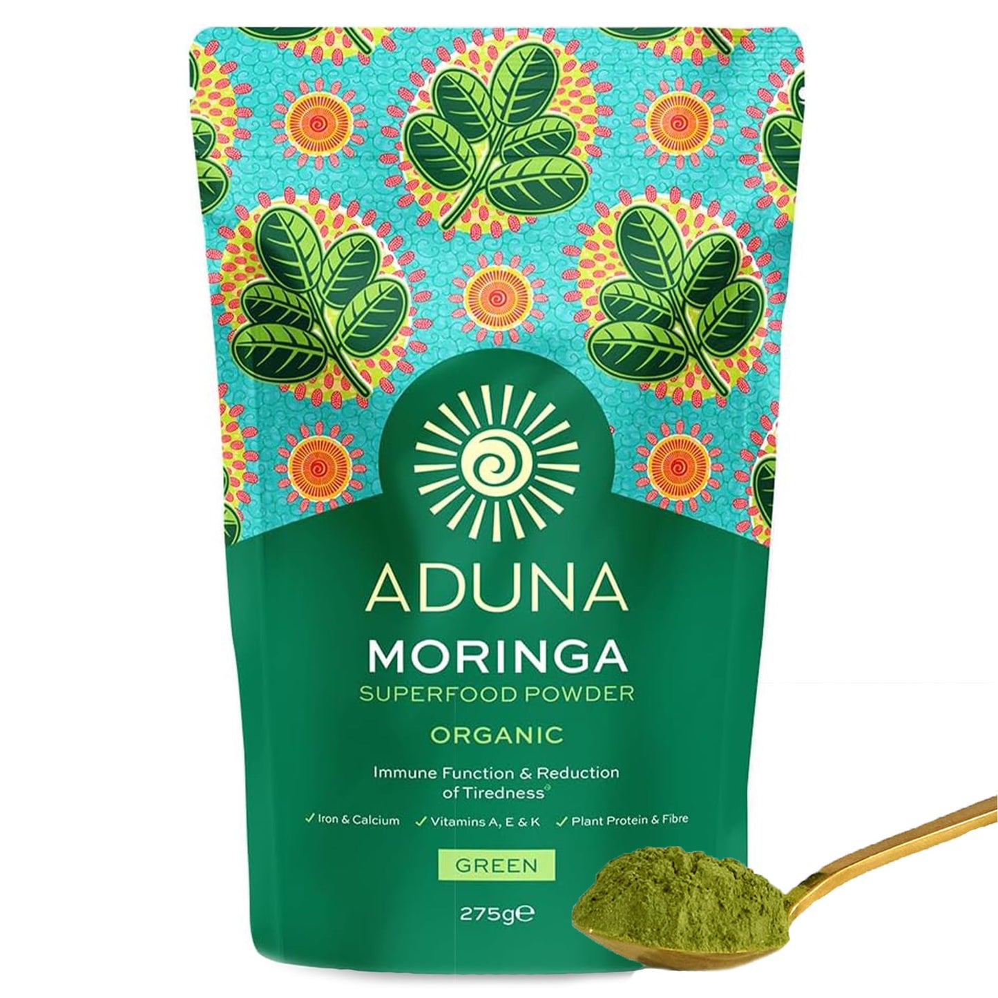 Aduna Organic Moringa Powder | 100% Pure Moringa Leaf for Energy & Immune Support | Natural Vegan Source of Iron, Calcium & Protein | Superfood Powder