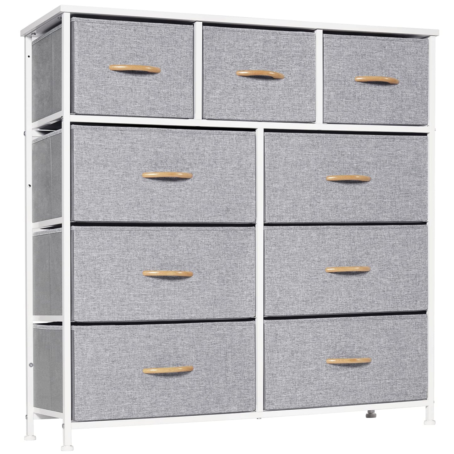 LYNCOHOME Chest of Drawer Bedroom, 9 Drawers Dresser with Deep and Large Drawers, Fabric Storage Drawers Easy to Assemble, for Bedroom, Kids room,