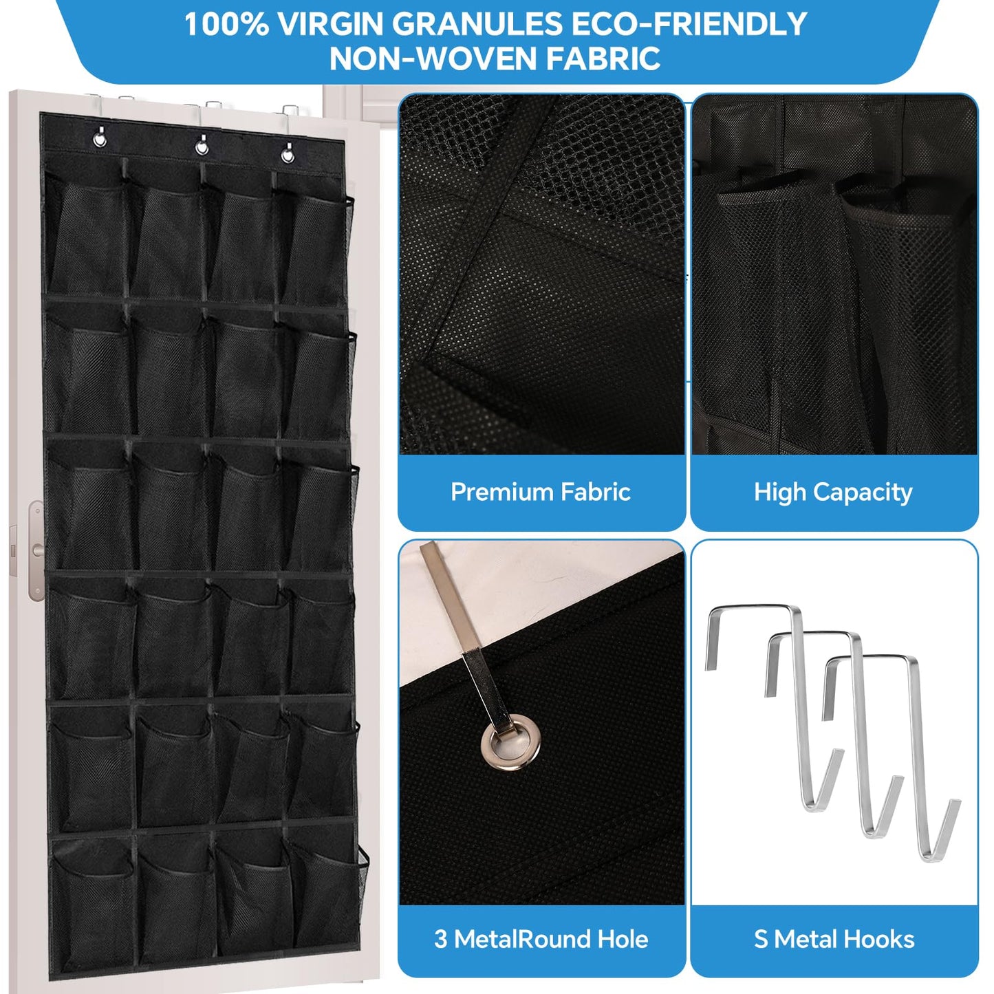 Suacculent Over Door Shoe Storage, 24-Pocket Hanging Organiser, Black