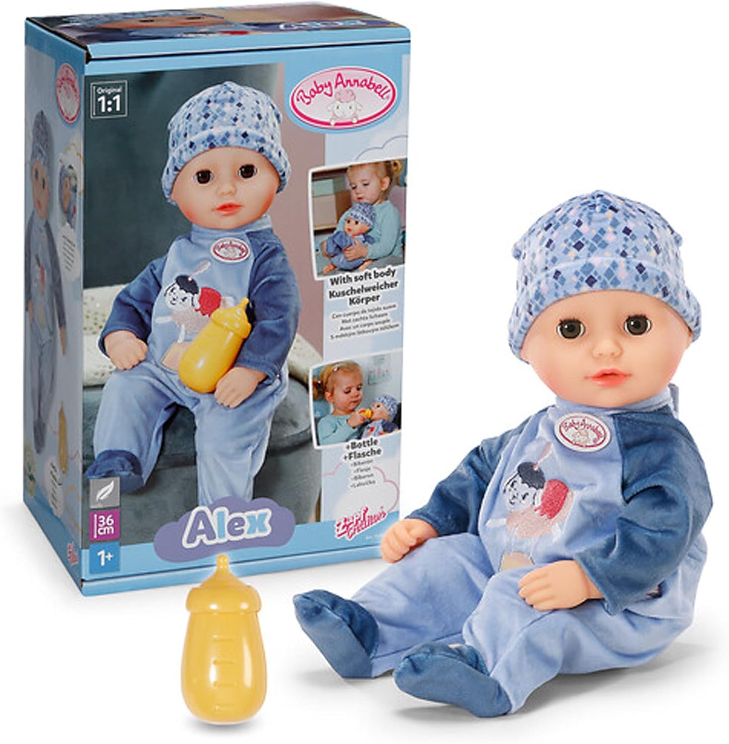 Baby Annabell Alex soft 36cm doll with Sleeping Eyes, New but open, scruffy box