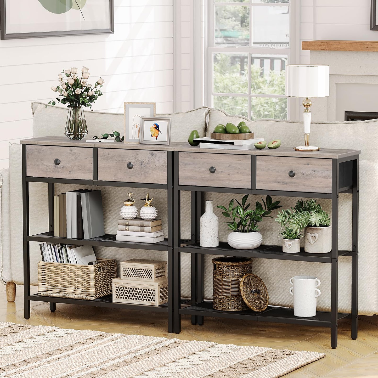 HOOBRO Console Table, Slim Console Table with 2 Drawers, Hallway Table with Storage, Side Table, Slim Sofa Table for Small Spaces, Living Room