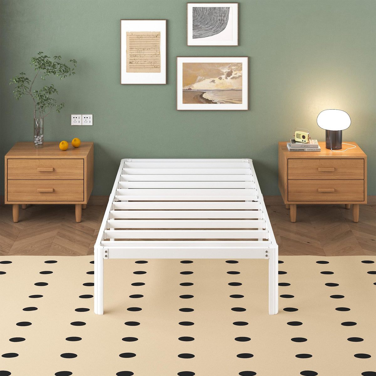 Lutown Teen 3ft Single Bed Frame with Rounded Corner Legs, Heavy Duty White Metal Bed Frame with Steel Slats Support, 36 cm High, Noise Free, Easy