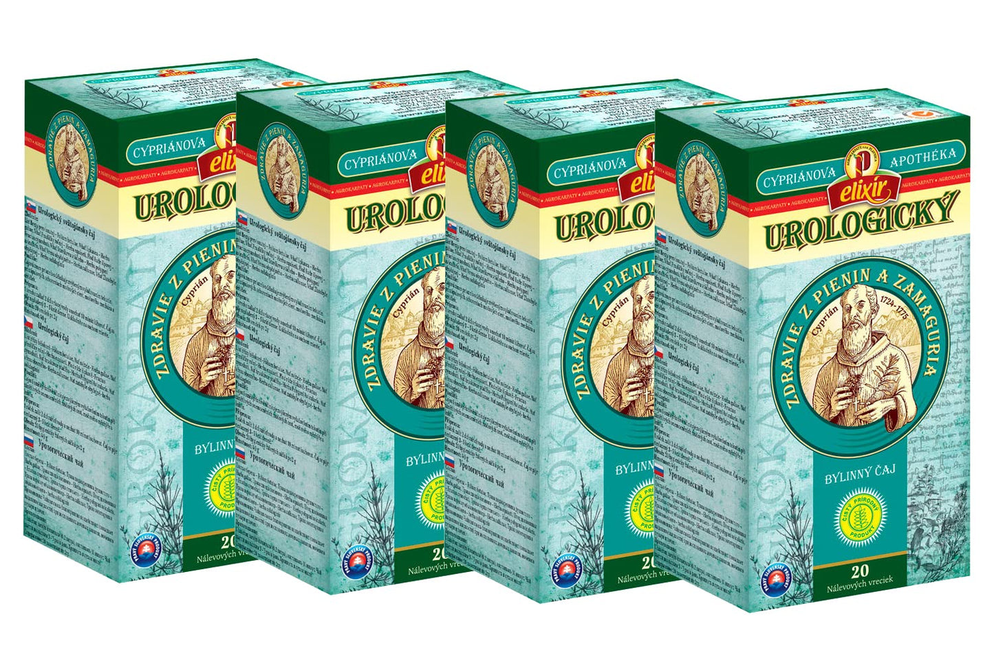 Cyprian Urological Tea | Urinary Tract Problems - Kidneys & Bladder. Pure Natural Herbal Tea Grown in Europe (4 Packs, 80 Tea Bags, 160g)
