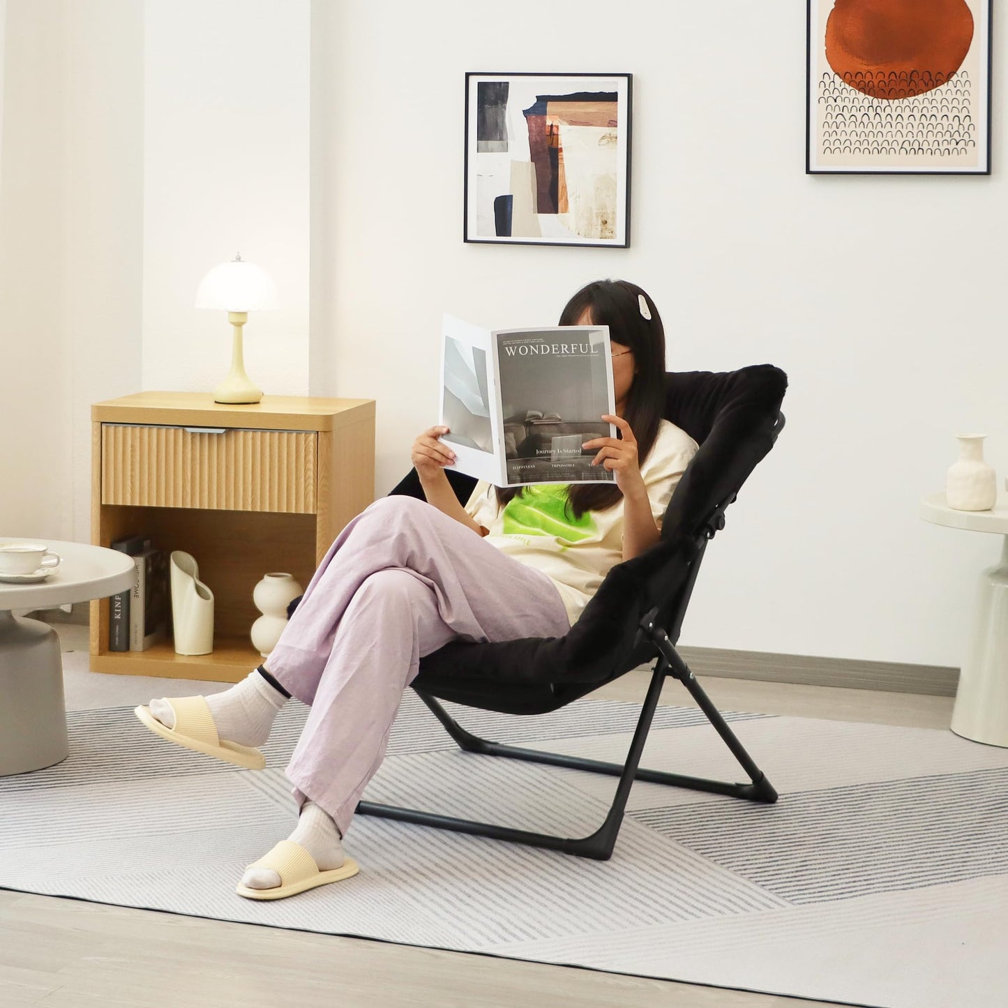 Mordchil EU Comfy Saucer Chair for Adults, Set of 2, Soft Faux Fur Bedroom Chair, Accent Dorm Chairs, Flexible Living Room Reading Chairs