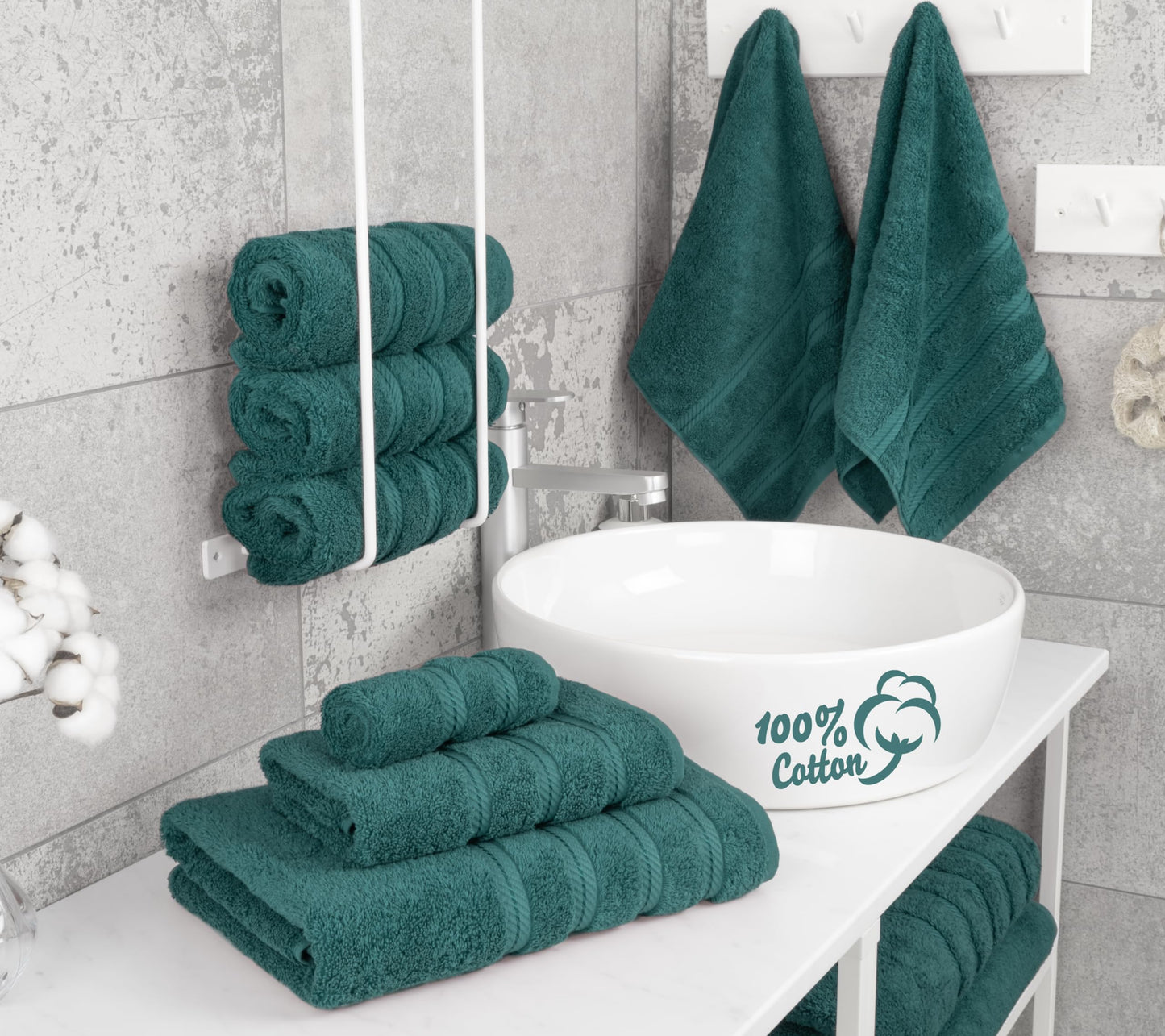American Soft Linen Luxury 6 Piece Towel Set, 2 Bath Towels 2 Hand Towels 2 Washcloths, 100% Turkish Cotton Towels for Bathroom
