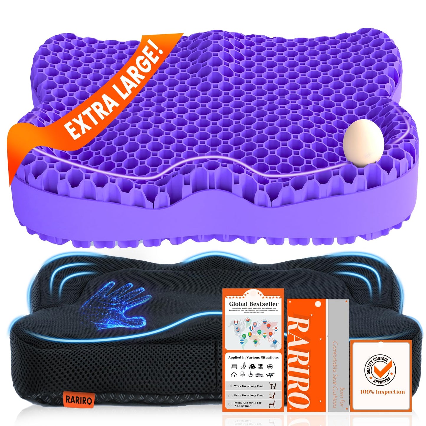 Extra19.7" Honeycomb Gel Seat Cushion, Pressure Relief for Long Sitting