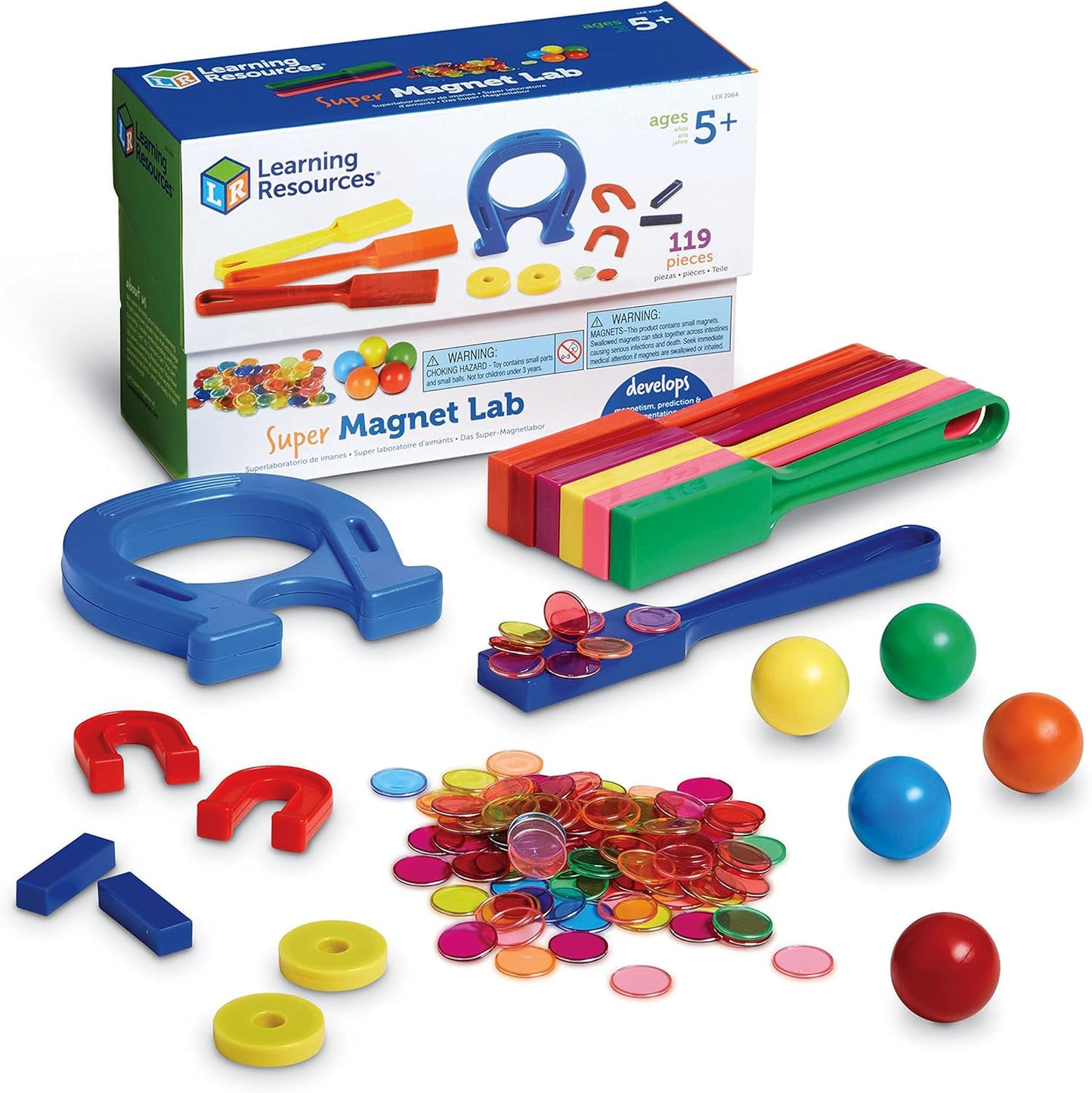 Learning Resources Classroom Magnet Lab Kit, Used-good, missing 2x marbles, 3x chips