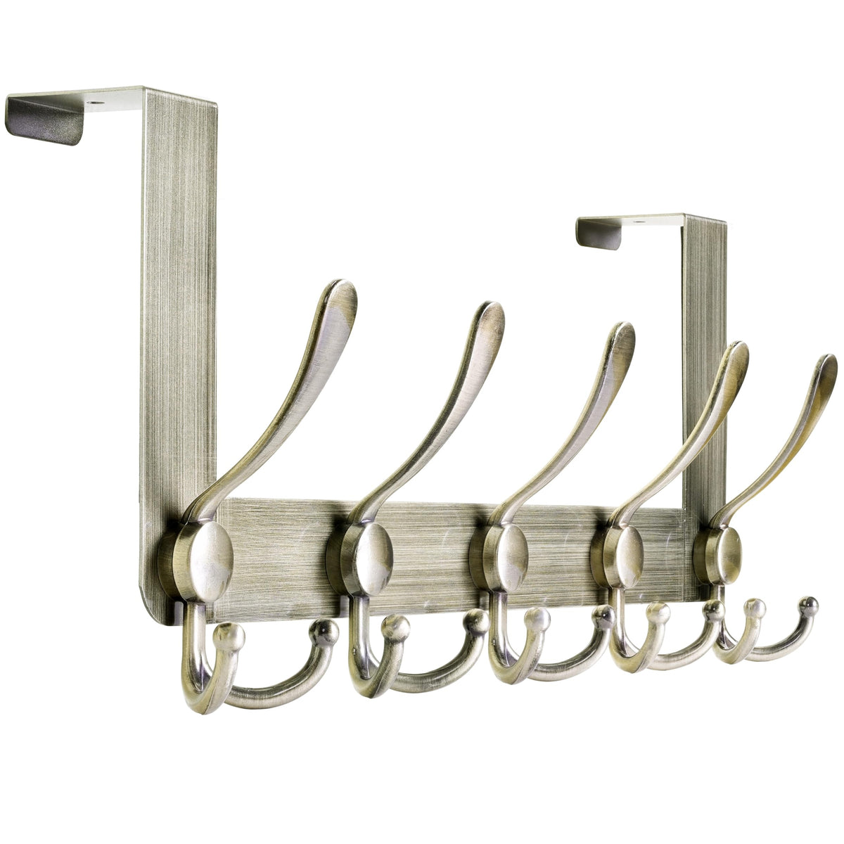 HONSKY Over Door Hook- Rustic,5 Triple Hooks Sturdy Over Door Hanger,Metal Durable Door Towel Rack for Hanging Coat,Clothes,Jacket,Antique Bronze