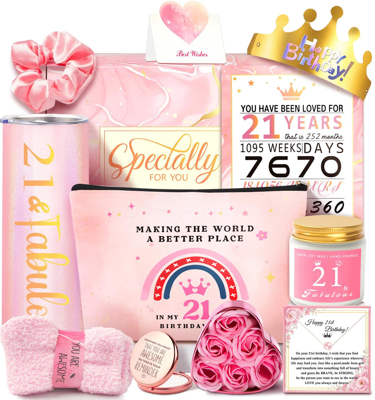 21st Birthday Gifts For Her, 21 Year Old Gifts for Her Women, Female, Best Friends, Daughter, Sister, Girlfriend, Coworker, Bestie