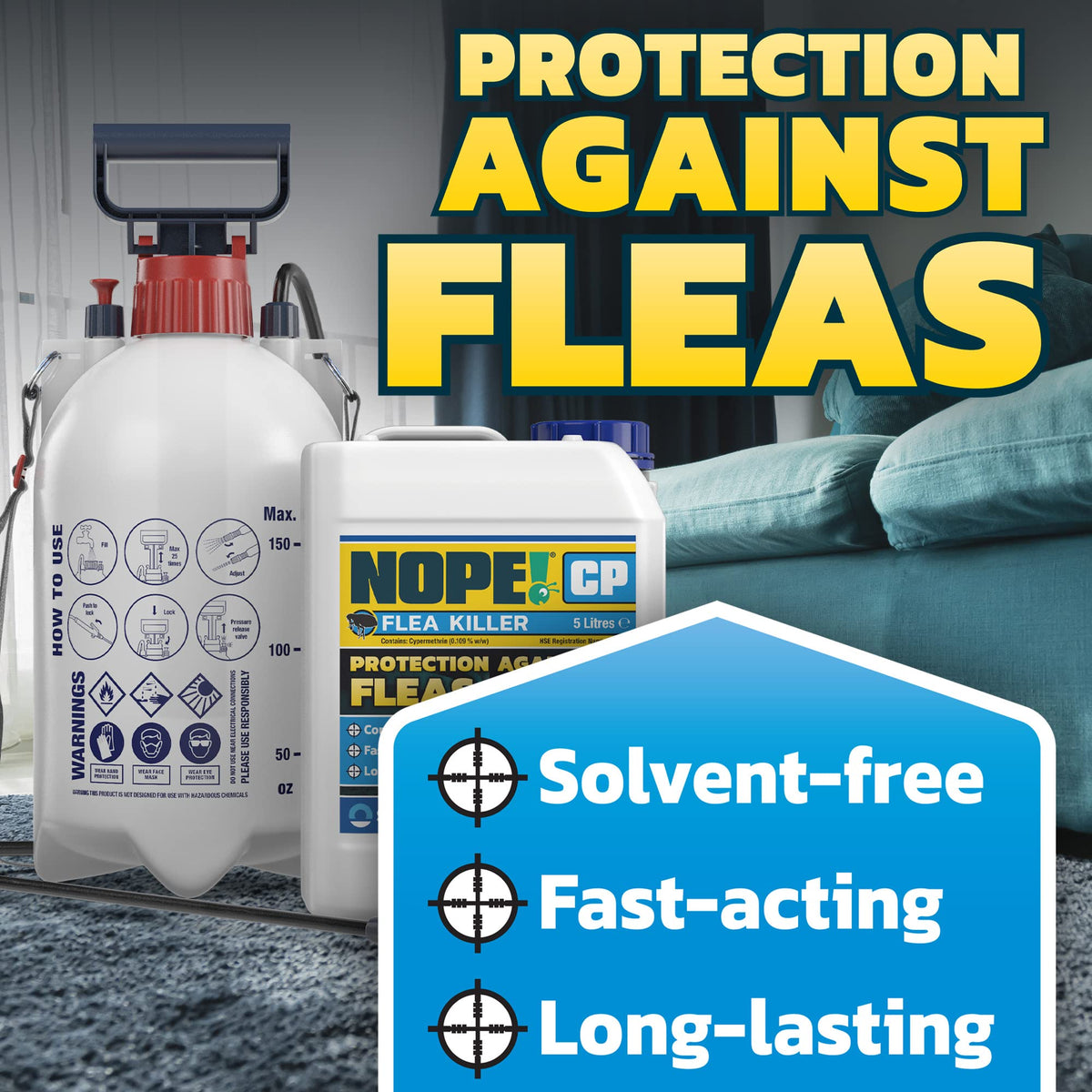 NOPE! CP Flea Spray (5L & Sprayer) for The Home ? Fast-Acting, Odourless & Non-Staining, Extended Residual Action up to 3 Months. Indoor & Outdoor