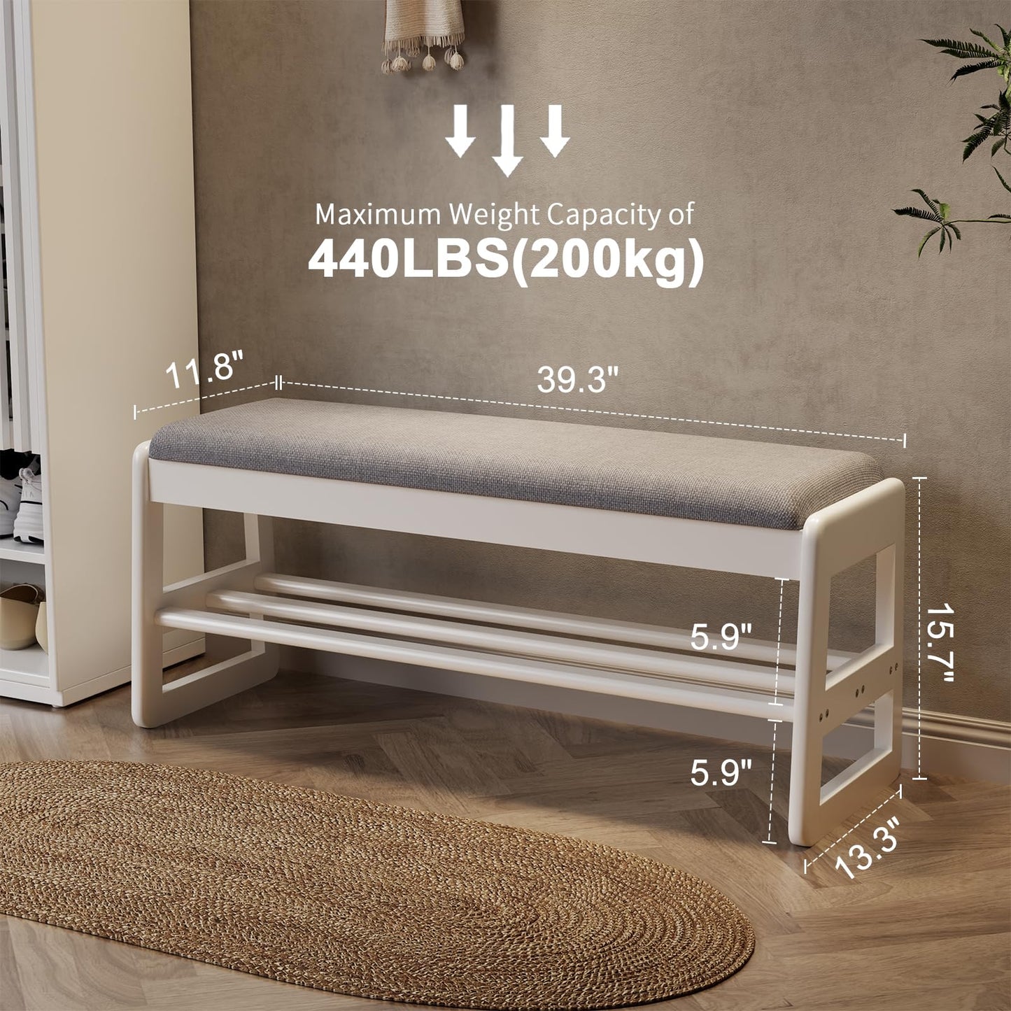 AQIMUELE Small Shoe Bench with Cushion, Shoe Bench Storage with Seat, Wooden Shoe Rack 2-Tier, Hidden Flip-Top Seat, for Hallway, Entryway