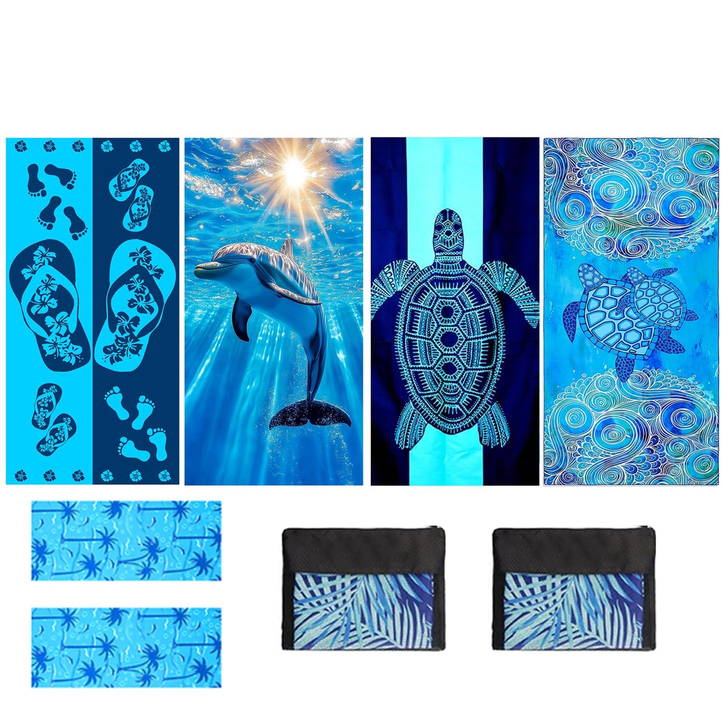 4 Pcs Microfibre Beach Towel 71"X32" Quick Dry Turtle Lightweight Sand Free Extra Large Thin Towels Travel Essentials For Adults Womens Swim Bath
