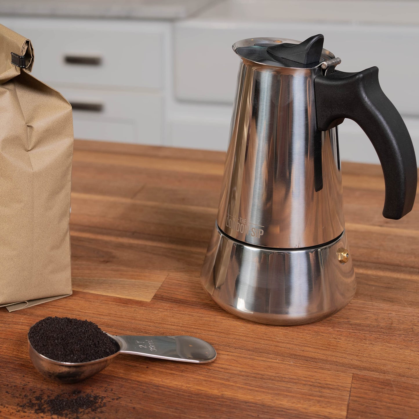 The London Sip Stainless Steel Induction Stovetop Espresso Maker - Make Cafe Quality Italian Style Coffee at Home with This Premium Moka Pot in Modern