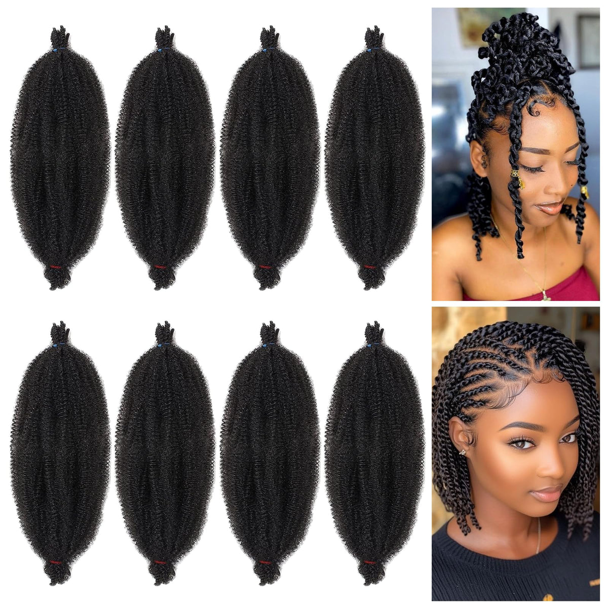 Soft Twist Hair for Afro Marley Locs, Black Pre-Separated Spring Twist Hair for Locs Crochet Braiding Hair for Curly Marley Braiding Hair Extensions
