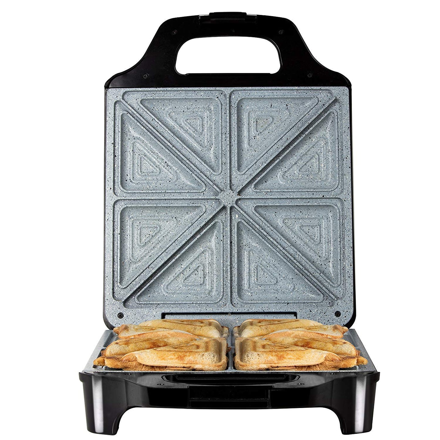 Tower T27021 4 Slice Deep Fill Sandwich Maker with Extra-Deep, Non-Stick Ceramic Coated Plates, Automatic Temperature Control, 1600W, Black
