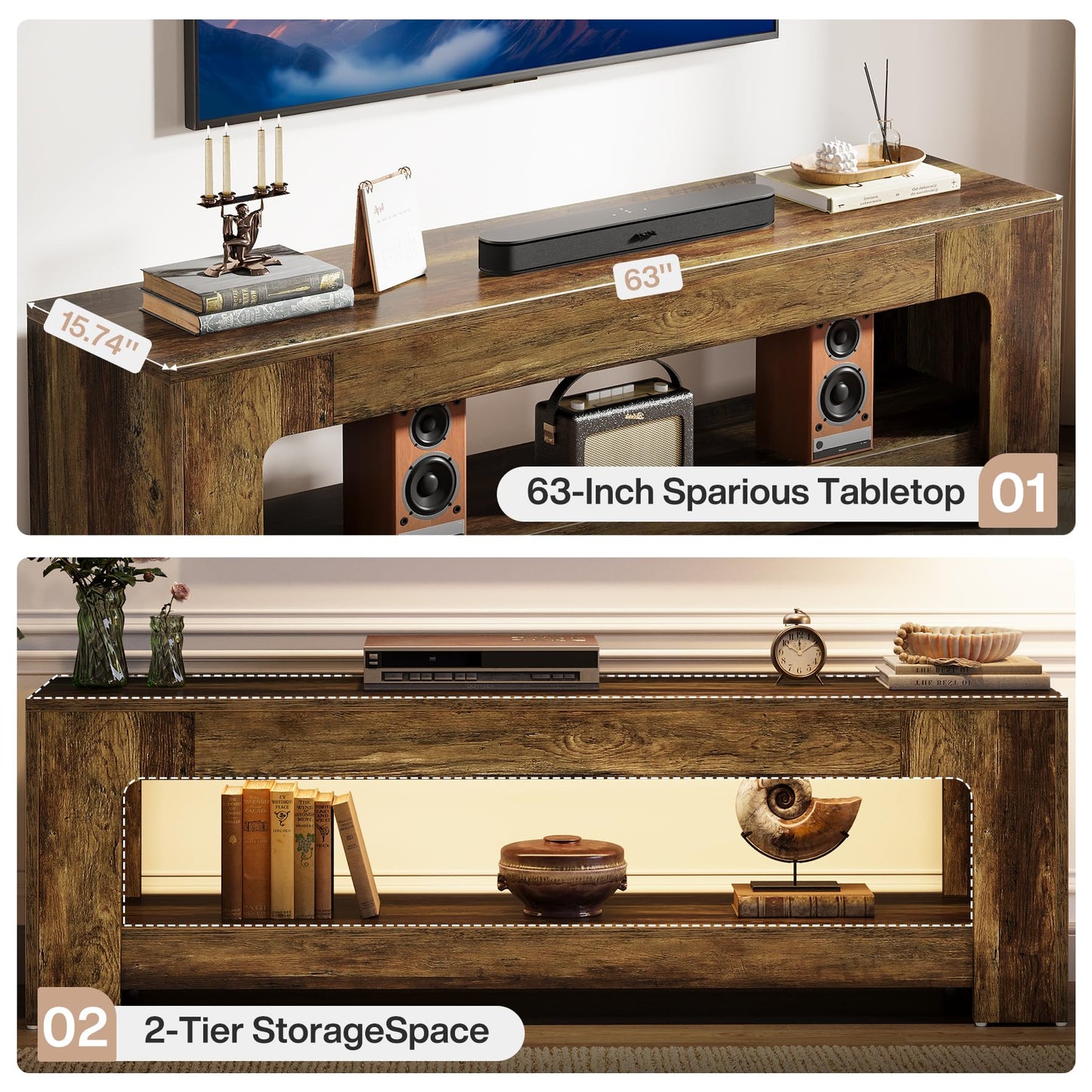 Tribesigns TV Stand for Living Room for 55/60/65/75-Inch TVs, Farmhouse Rustic TV Console with Storage Shelves