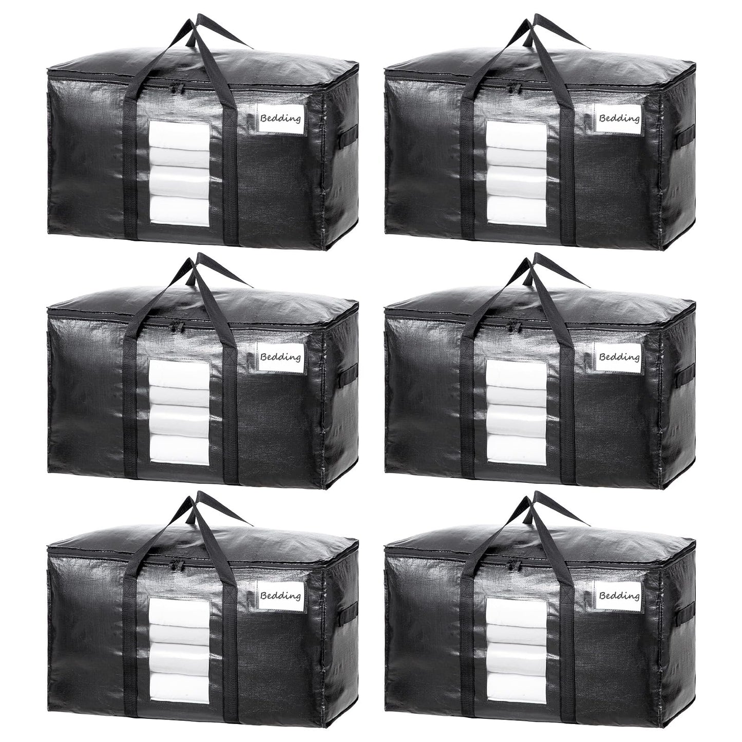 TAILI Moving Bags Extra Large Heavy Duty 6 Pack,Clear Window & Reinforced Handles, Storage Bags with Zips for