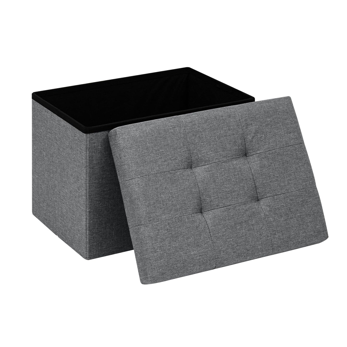 PINPLUS Linen Ottoman Storage Box with Lid, 42x32x32 cm, Grey