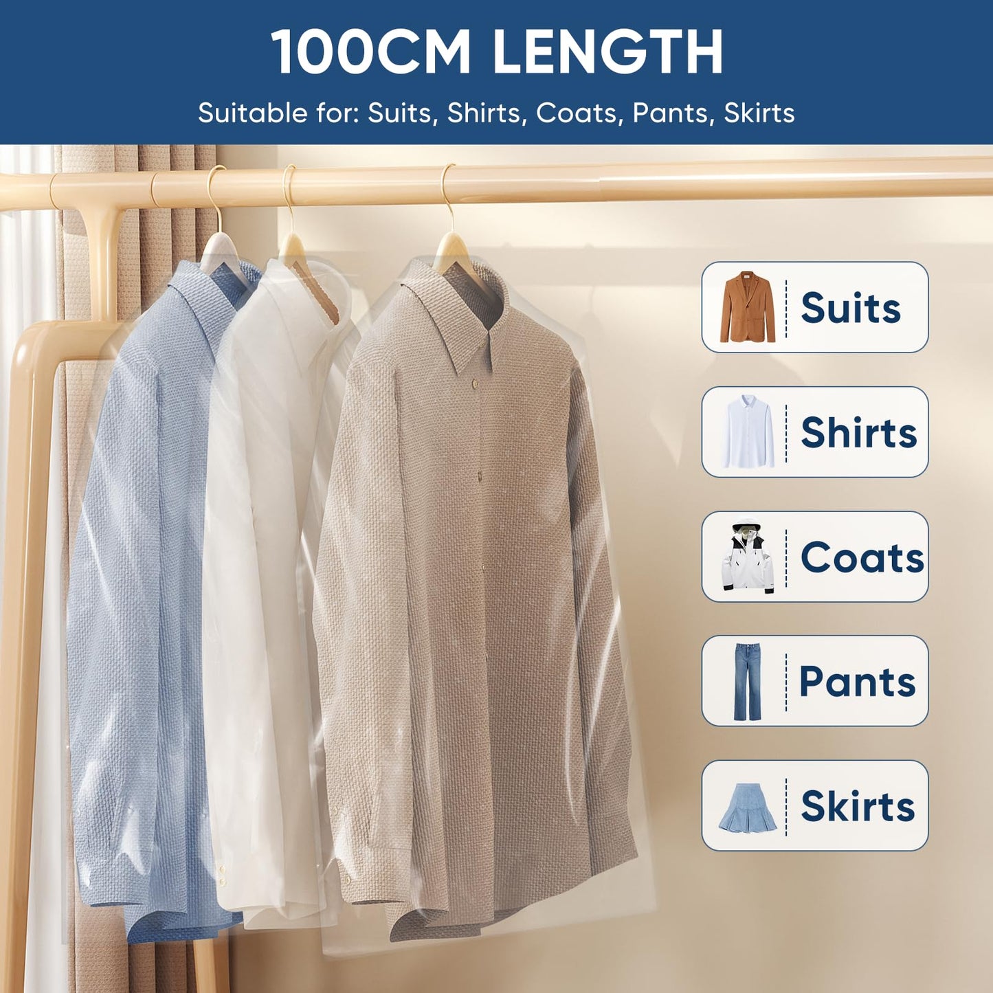 SmileLucky 50 Pack 60x100cm Dry Cleaning Garment Bags for Hanging Clothes