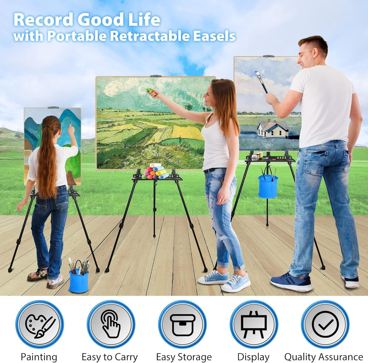Art Easel Stand for Painting, Adjustable 51-155 cm, Folding Tripod Display Easel, Artist Stand Easel with Bag/Keg, Tabletop and Floor Painting Display