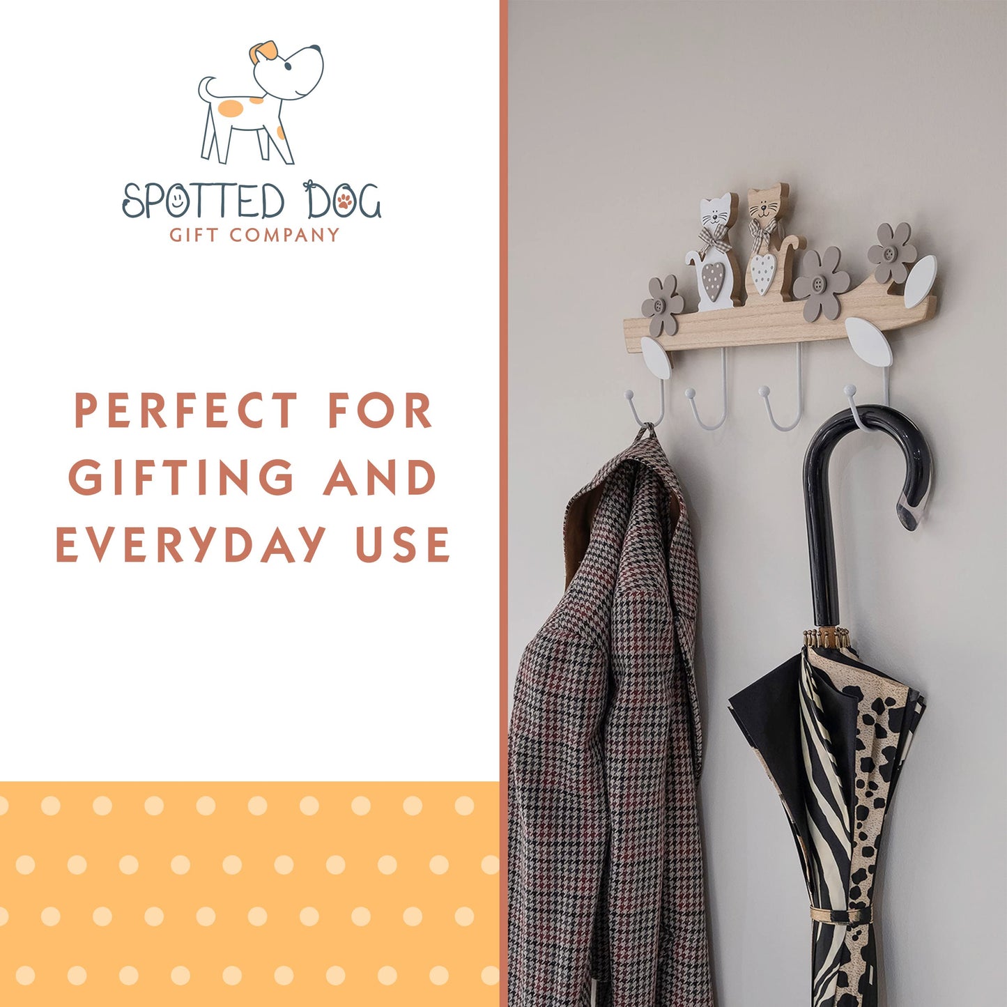 SPOTTED DOG GIFT COMPANY Coat Hooks Wall Mounted Coat Rack, Decorative Wooden 4 Hook Wall Hanger for Clothes Keys