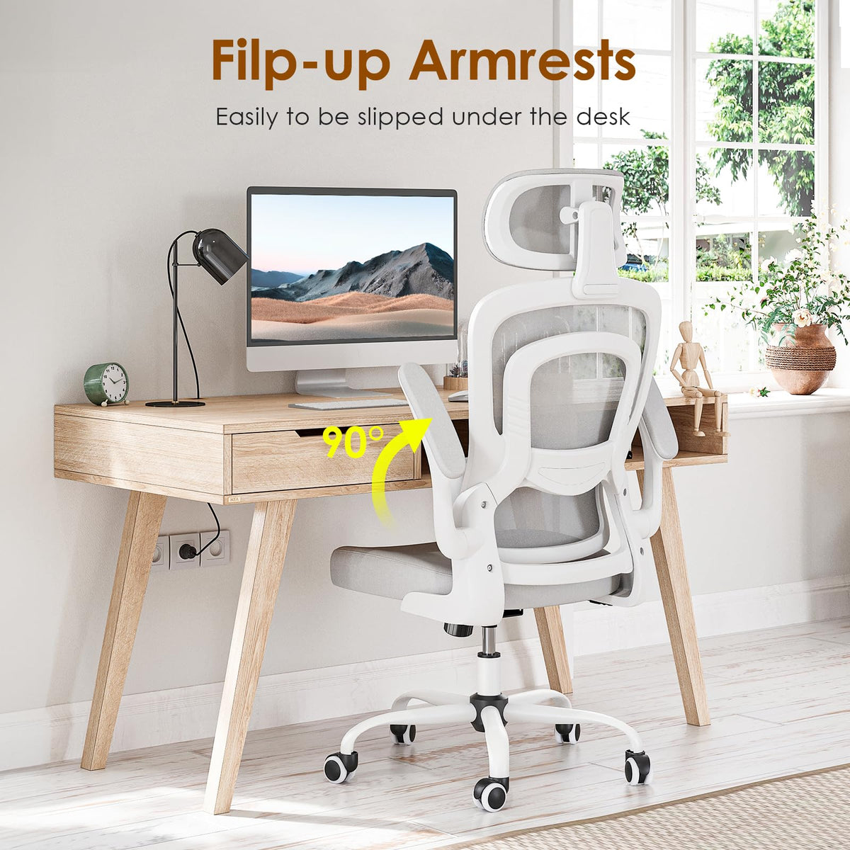 Farini High Back Executive Office Chair - Adjustable Ergonomic Support with Flip-Up Armrests, Swivel Desk Chair in White