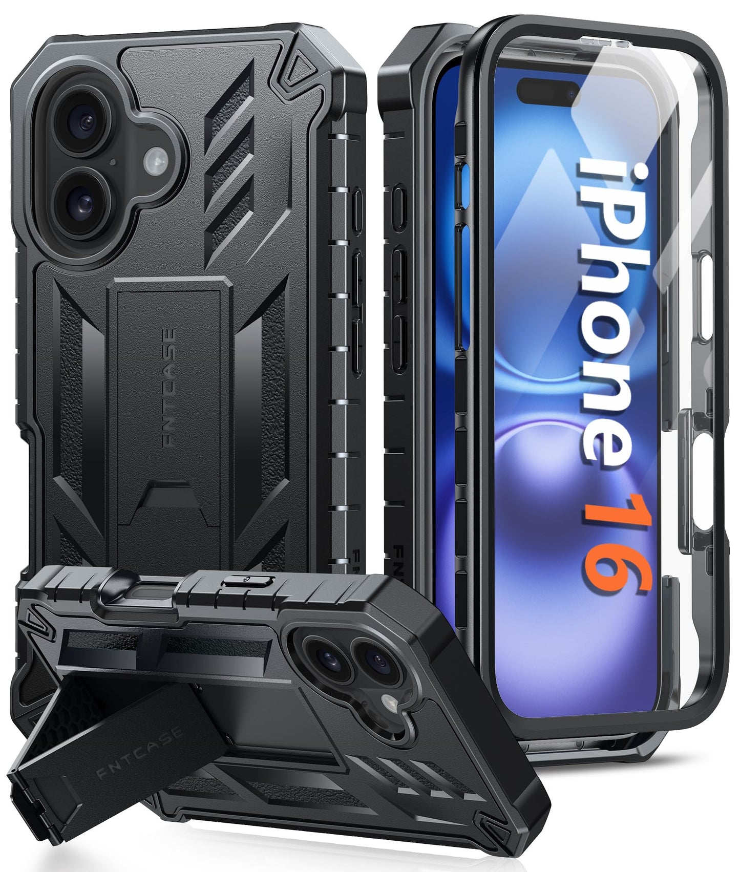 FNTCASE for iPhone 16 Phone Case: for iPhone 16 case with Kickstand Shockproof Military Grade Protective Cover - Dual Layer 360 Full Protection Sturdy
