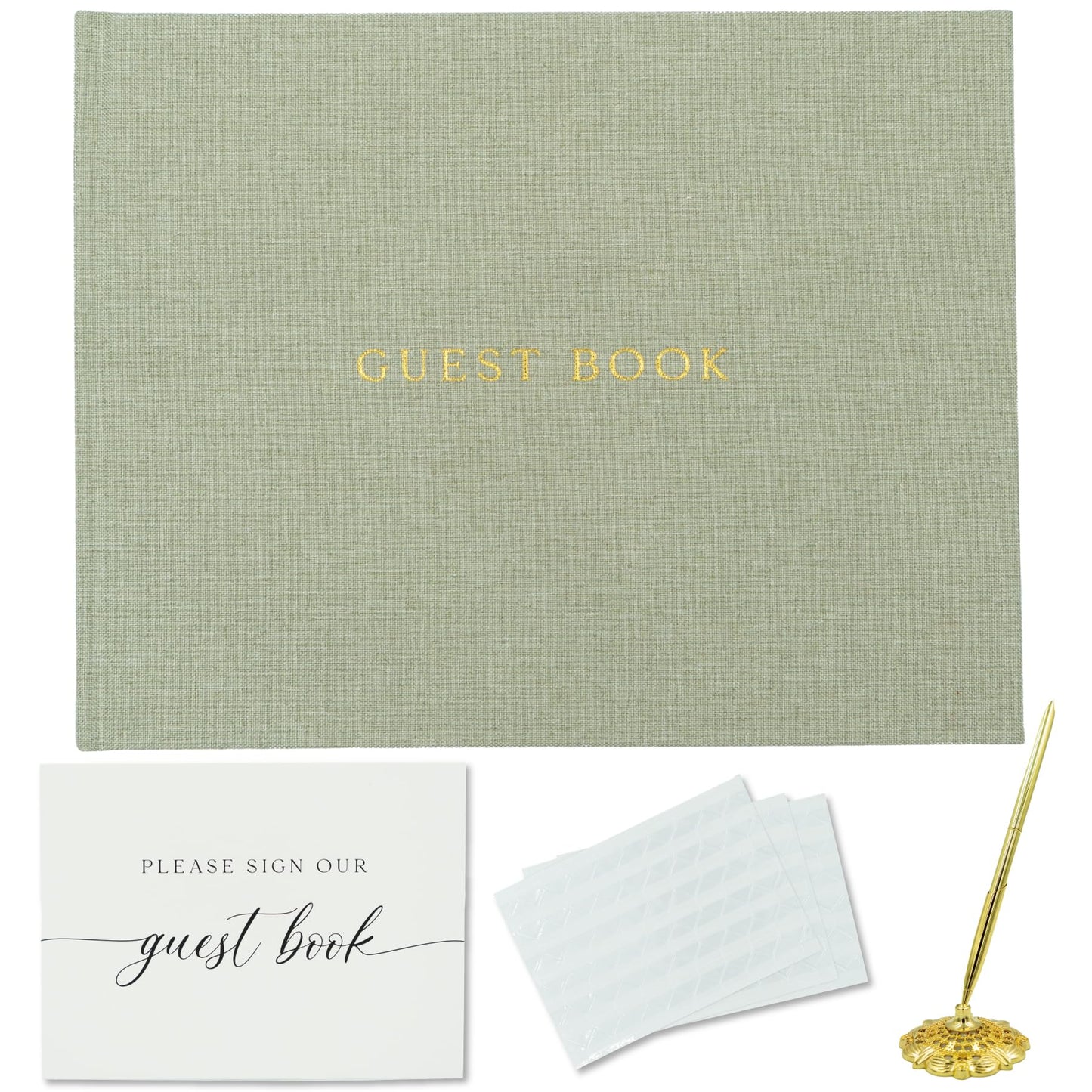 Gooji Linen Wedding Guest Book Wedding Reception Guestbook to Sign in and Add Polaroid Photos or Baby Shower includes Sign Card, Signing Pen, Photo