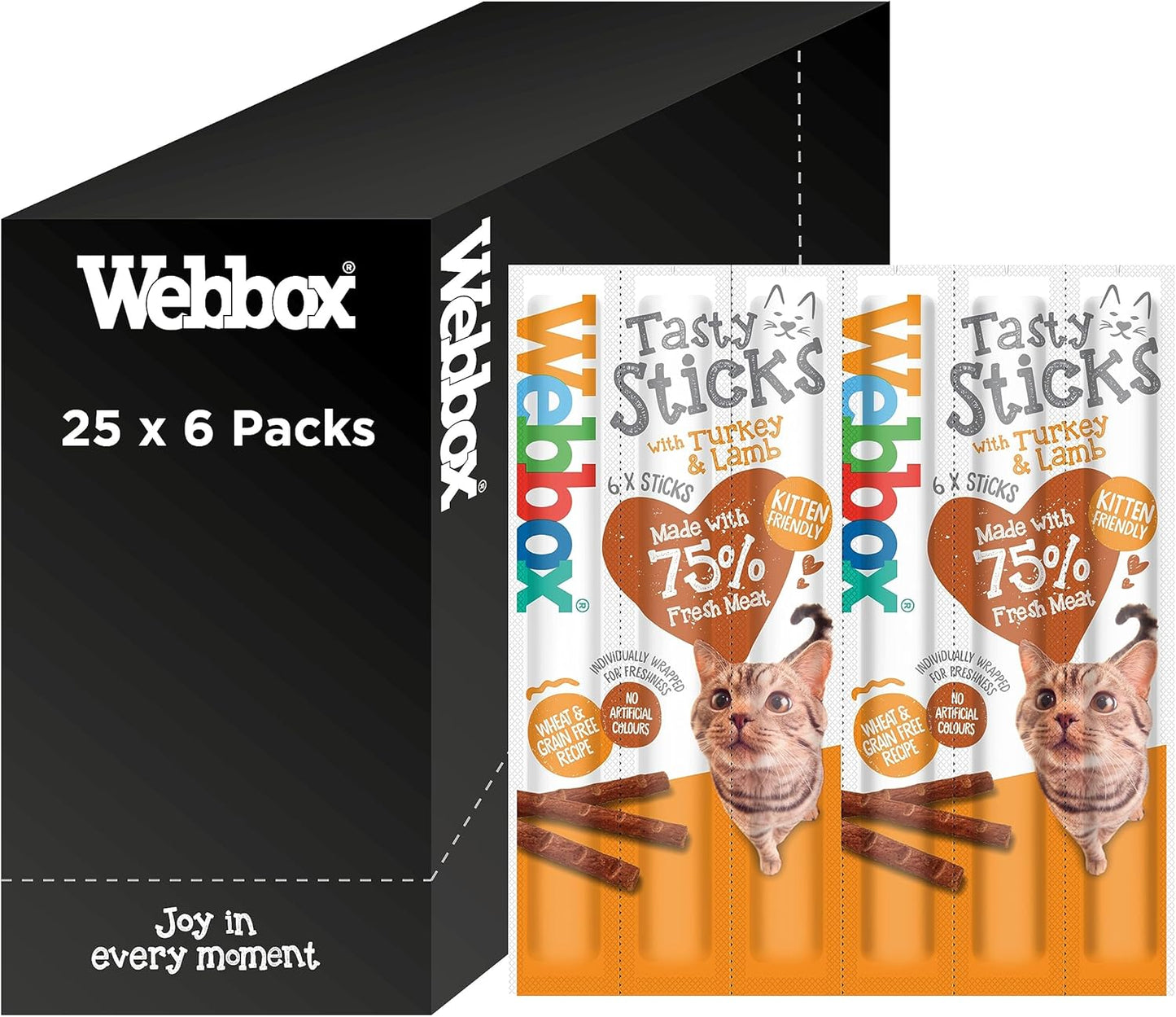 Tasty Sticks Cat Treats, Turkey and Lamb - Kitten Friendly, Wheat and Grain Free, No Artificial Colours (25 x 6 Packs)