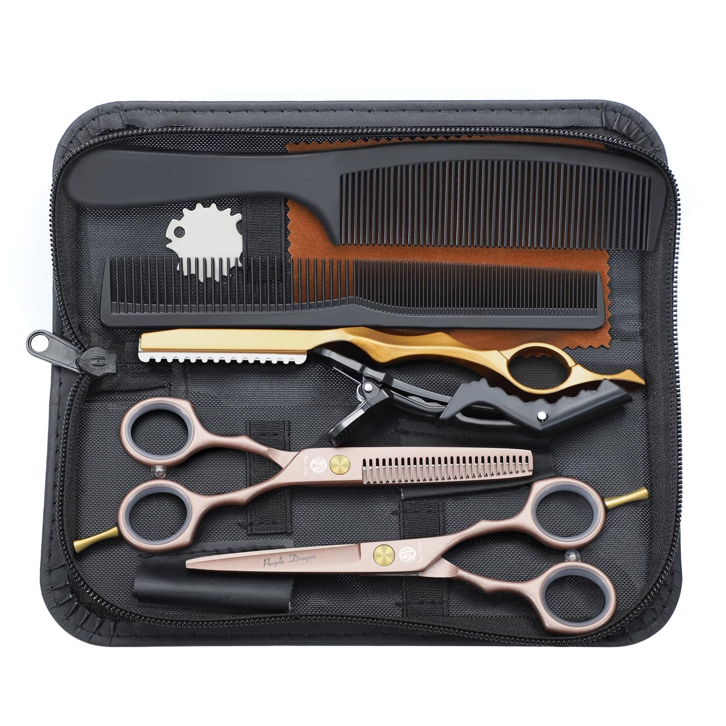 Purple Dragon Rose Gold Hairdressing Scissors Set 5.5 Inch Hair Cutting & Thinning Scissors Kit for Men Women Kids Home Salon Barber