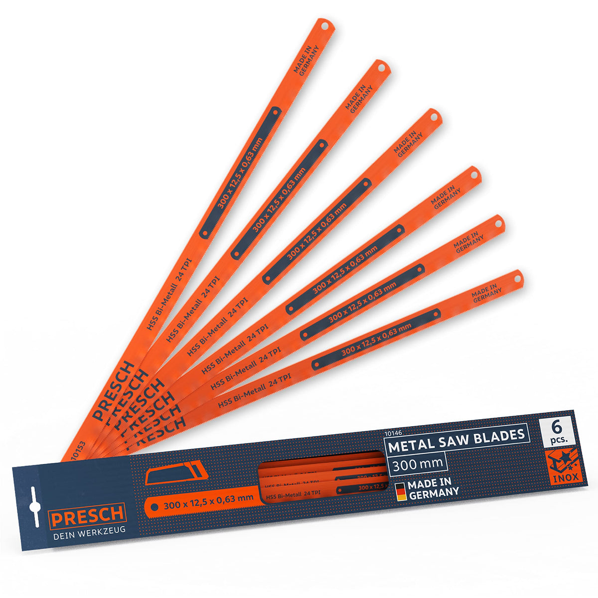 Presch Hacksaw blades 300mm 6 pcs - Handsaw edges for 300mm hacksaws - Bi-metal saw edge 300 mm with HSS sawing edge for non-ferrous metals (copper),